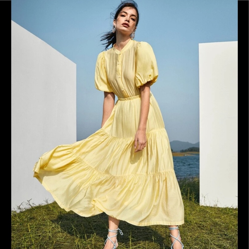 Pale Yellow Flounce hem dress maxi - Picture 7 of 7